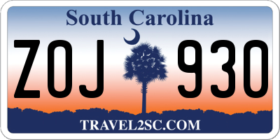 SC license plate ZOJ930