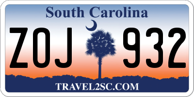 SC license plate ZOJ932