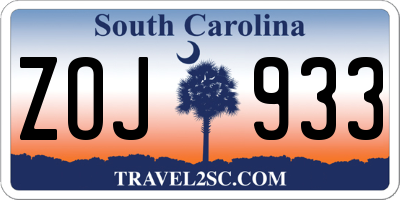 SC license plate ZOJ933