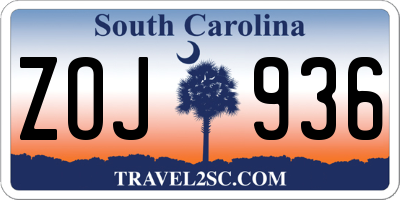 SC license plate ZOJ936