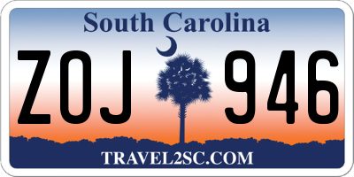 SC license plate ZOJ946