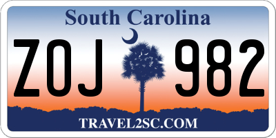 SC license plate ZOJ982