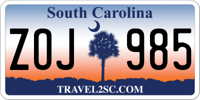SC license plate ZOJ985