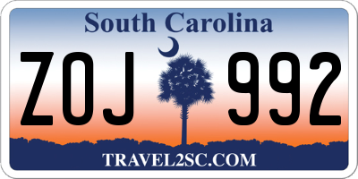SC license plate ZOJ992