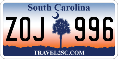 SC license plate ZOJ996