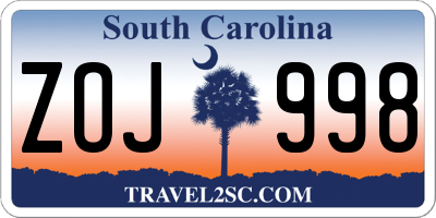 SC license plate ZOJ998
