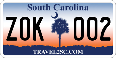 SC license plate ZOK002