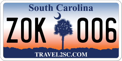 SC license plate ZOK006