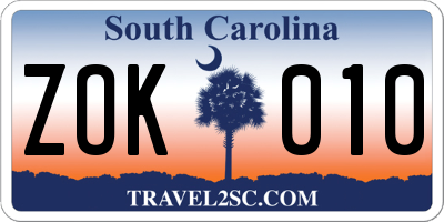 SC license plate ZOK010