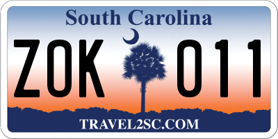 SC license plate ZOK011