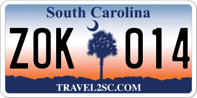 SC license plate ZOK014