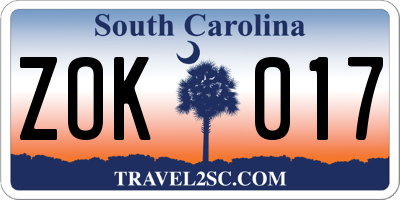 SC license plate ZOK017