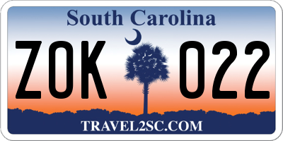 SC license plate ZOK022