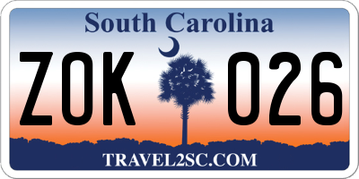 SC license plate ZOK026