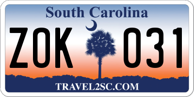 SC license plate ZOK031