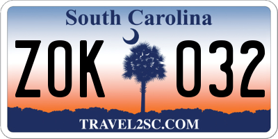 SC license plate ZOK032