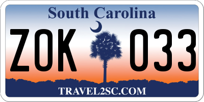 SC license plate ZOK033
