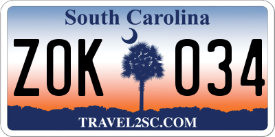 SC license plate ZOK034