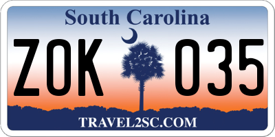 SC license plate ZOK035