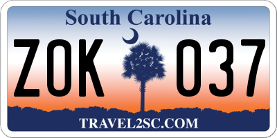 SC license plate ZOK037