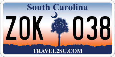 SC license plate ZOK038