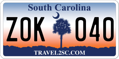 SC license plate ZOK040