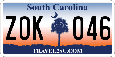 SC license plate ZOK046