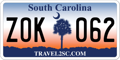 SC license plate ZOK062