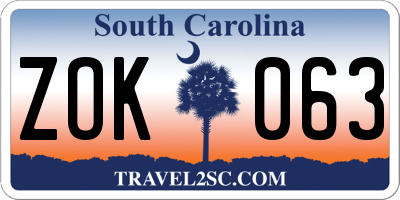 SC license plate ZOK063