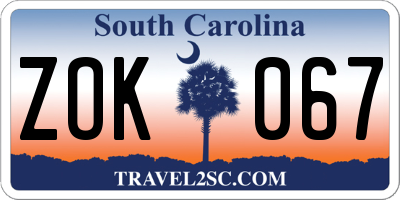 SC license plate ZOK067