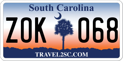 SC license plate ZOK068