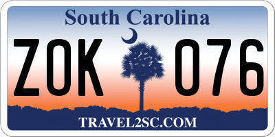 SC license plate ZOK076