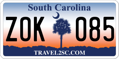 SC license plate ZOK085