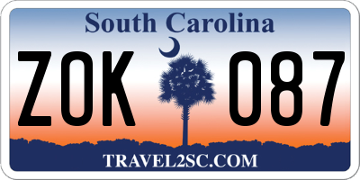 SC license plate ZOK087