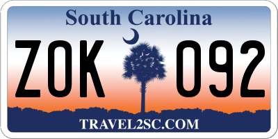 SC license plate ZOK092