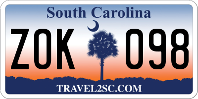 SC license plate ZOK098
