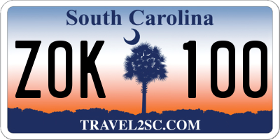 SC license plate ZOK100