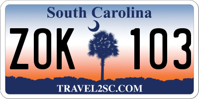 SC license plate ZOK103