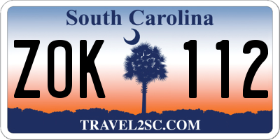 SC license plate ZOK112