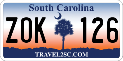SC license plate ZOK126