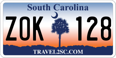 SC license plate ZOK128