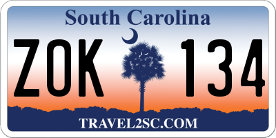 SC license plate ZOK134