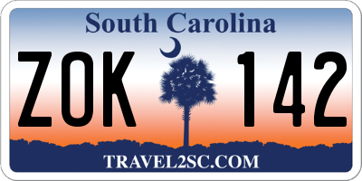 SC license plate ZOK142