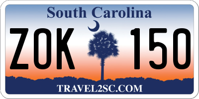 SC license plate ZOK150