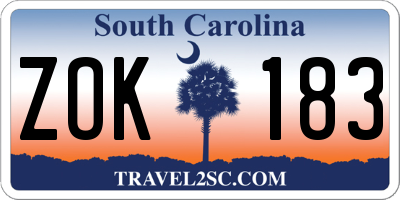 SC license plate ZOK183