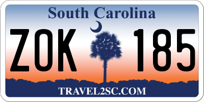 SC license plate ZOK185
