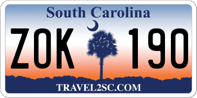 SC license plate ZOK190