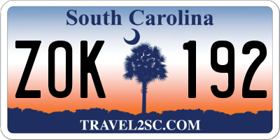 SC license plate ZOK192