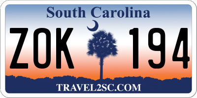 SC license plate ZOK194