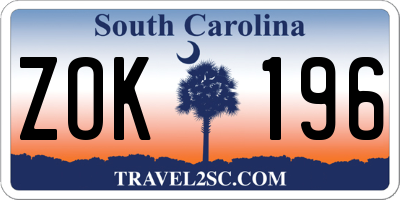 SC license plate ZOK196